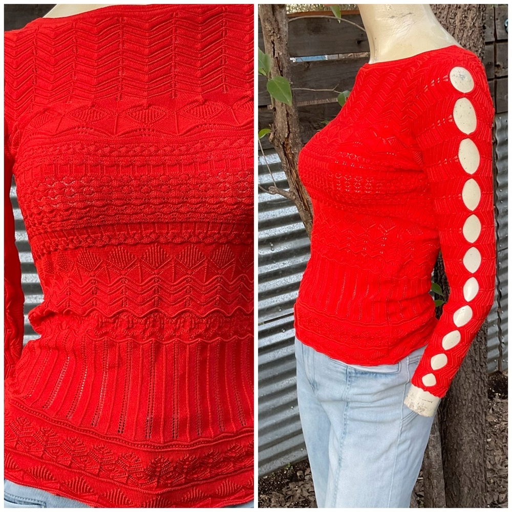 $695 Roberto Cavalli Pointelle Eyelet Knit Cut Out Sweater